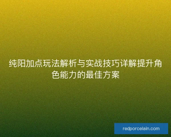 纯阳加点玩法解析与实战技巧详解提升角色能力的最佳方案